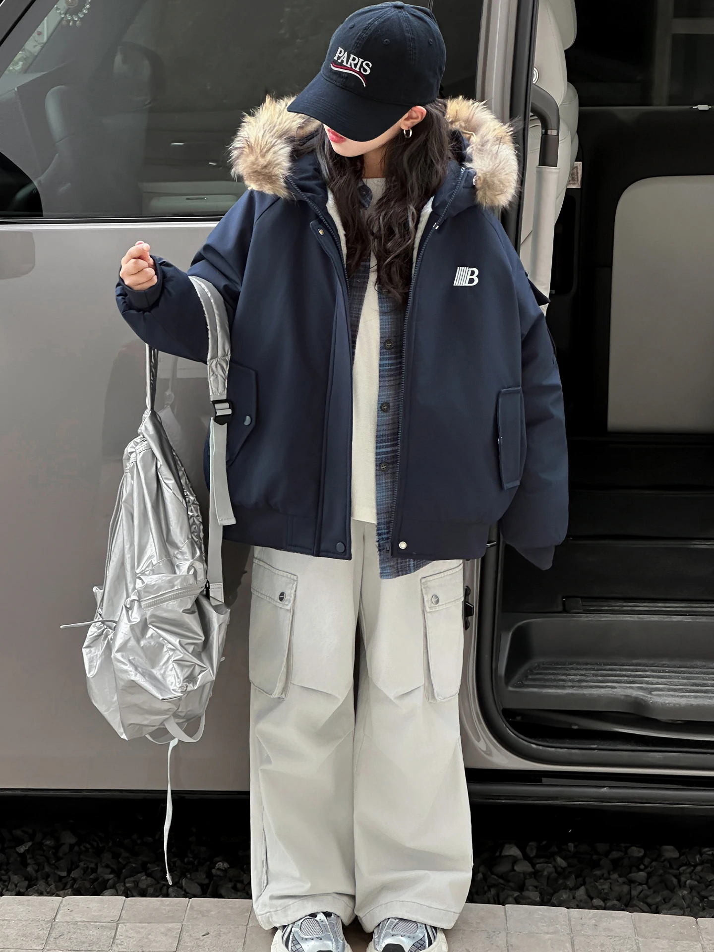 

Girls' Fce Lined Parka Coat Thiened Casual Cotton Jaet Autumn Winter Wear Korean Sle Hooded Zipper Closure Long Sve