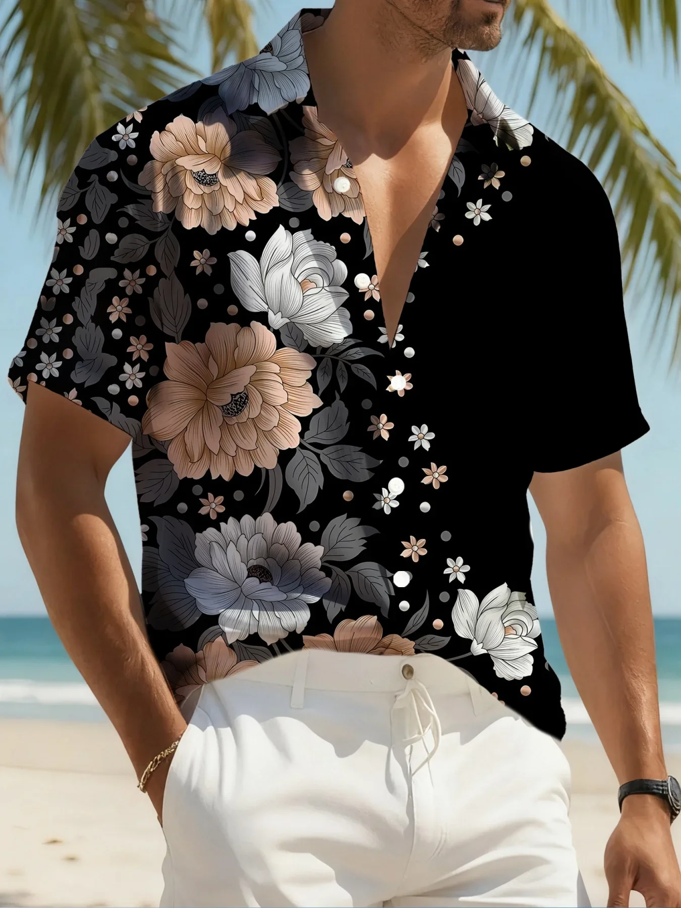 

Men's Casual Hawaiian Shirt Summer Man Short Sleeve Cool Beach Party Print Lightweight Breathable Fashion Tops