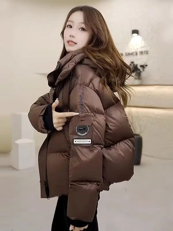 

Зимнее пальто 2025 из утепленного хлопка, женское, теплого кофейного цвета, свободного кроя, стильное, удобное для небольших размеров