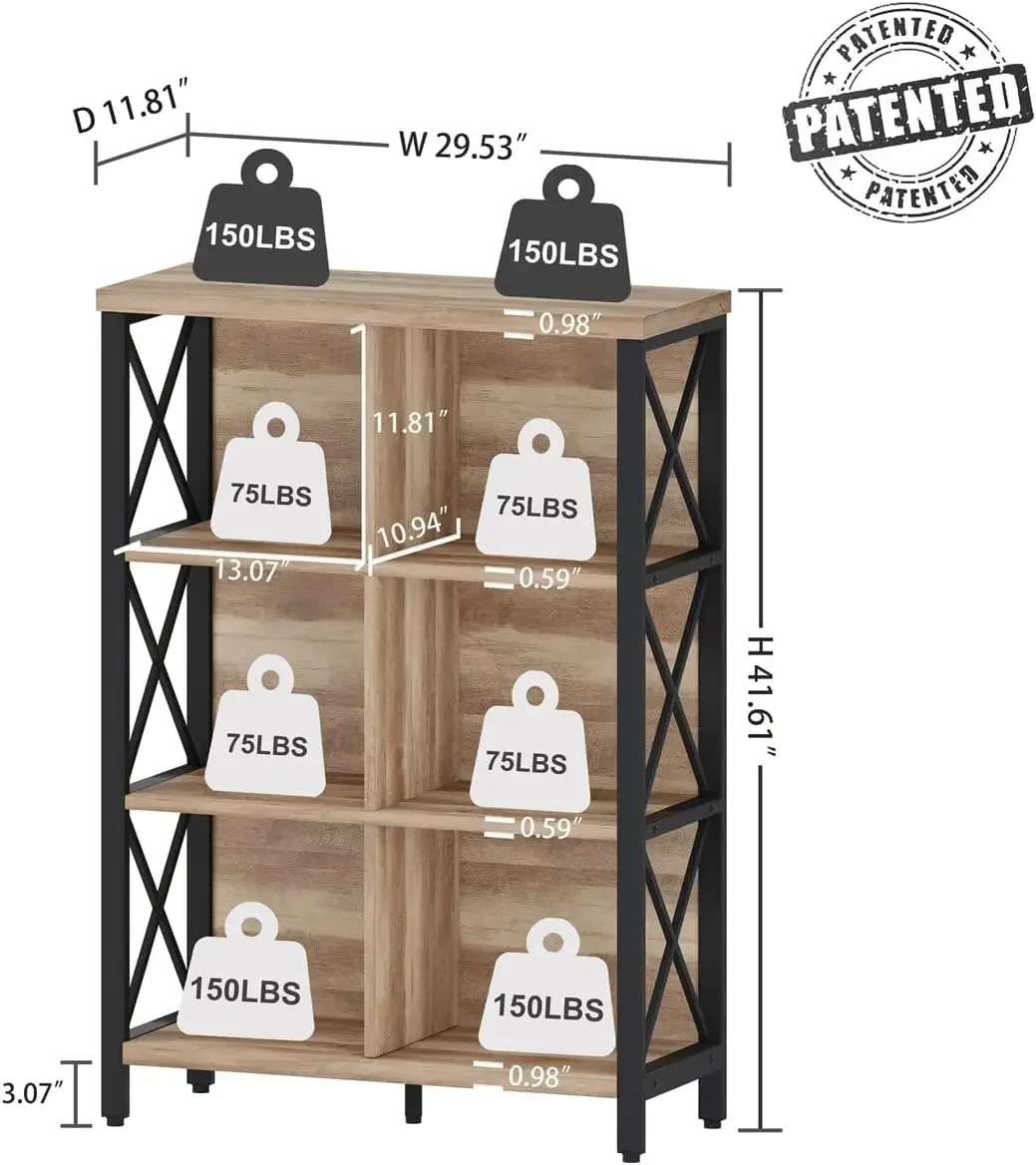 NEW Rustic 6 Cube Storage Organizer Shelf, Wood and Metal Cubby Bookcase, Industrial 4 Tier Cube Bookshelf (Rustic Oak)