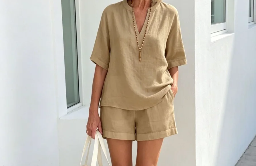 

Two Piece Set Women Outfit 2026 Spring Summer New V-Neck Half Sleeve Loose T-Shirt & Casual Pocket Design Shorts Set