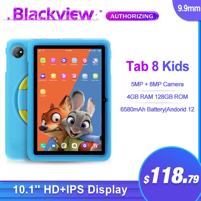 تابلت Blackview Tab 8 للأطفال مزود بذاكرة وصول عشوائي 4 جيجابايت وذاكرة قراءة فقط 32 جيجابايت وشاشة 10.1 بوصة رباعية النواة وبطارية Rockchip بقدرة 6580 مللي أمبير في الساعة كمبيوتر للأطفال