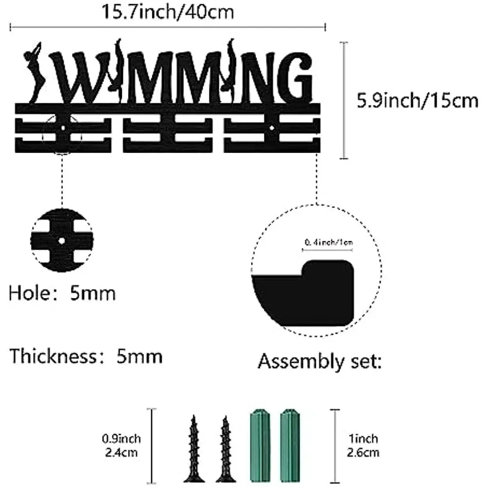 Swimming Medal Holder Sport Medal Hanger Medal Rack Display Wooden Wall Rack Mounted Over 30 Medal for Gymnastics Soccer Bicycle