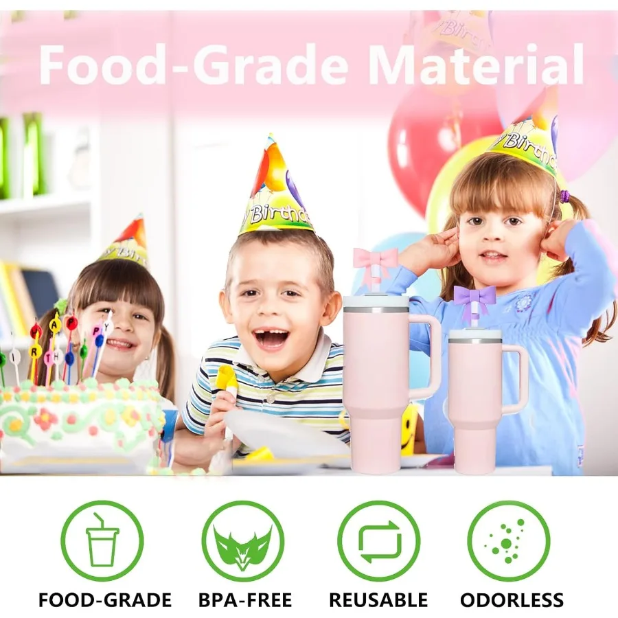 3 pçs clássico elegante arco palha enseada boné toppe compatível com stanley 30and40 oz copo copo reutilizável bonito canudos de silicone tampas