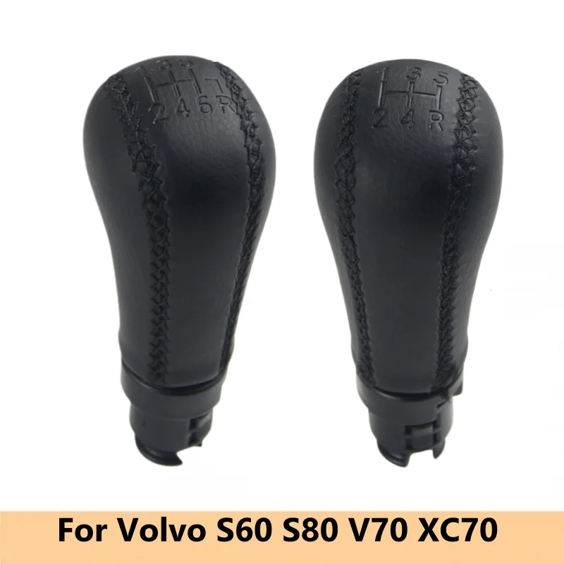 Image of 5/6 geschwindigkeit Für Volvo S60 S80 V70 XC70 Schwarz Leder Auto Styling Schaltknauf Hebel Shifter Stift Kopf 2004 2005 2006 2007 2008