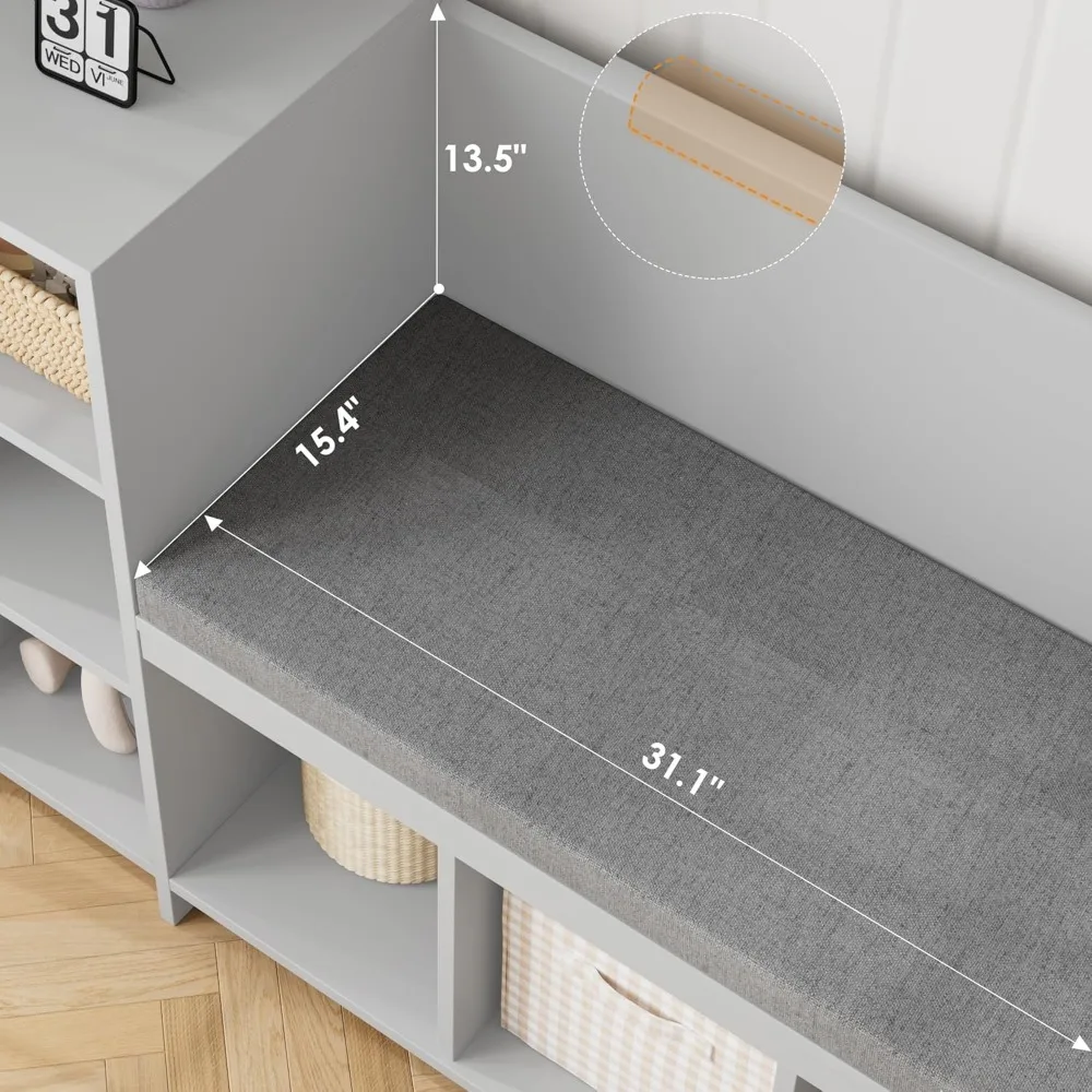 67-дюймовый детский уголок для чтения с скамейкой, детская книжная полка и книжный шкаф с подушкой для сиденья и 6 кубиками для хранения, ящик для хранения игрушек на колесиках