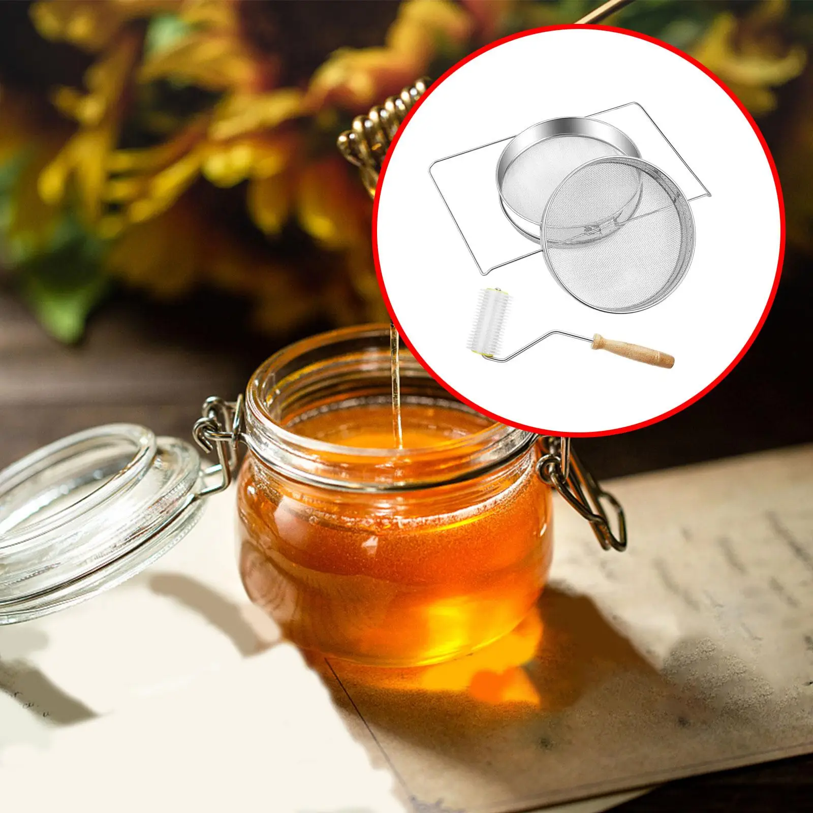 Honey Extractor Roller Needle Uncapping Tool Double Sieve Filter for Beekeeping Honey Strainer Kit