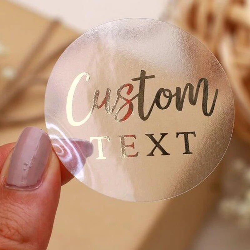 

Customized Logo Label Sticker, Gold Foil, Rose Gold, Silver, Personalized Transparent Sticker, Customized Wedding Business Text