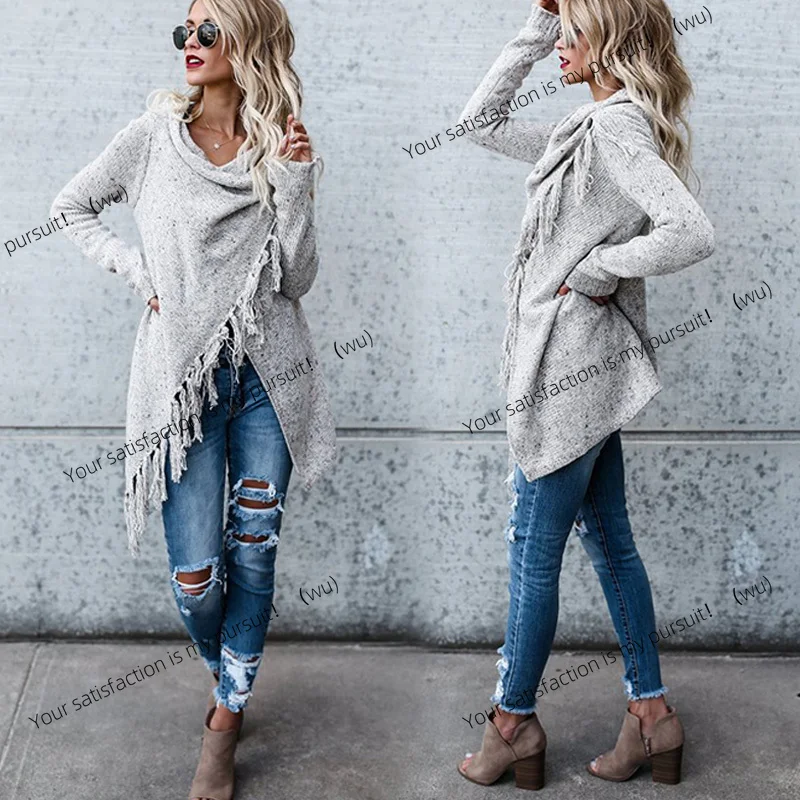 

ZOCI-Women Knitted Warm Sweater Winter Cardigans Long Sleeve Tassel Fringe Shawl Poncho Oversized Cardigan
