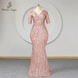 Plus Size Dress Women Mermaid Evening Dress Gold Sequins V Neck Half Sleeves Trumpet Long Party Dresses Formal Gown Maxi dress