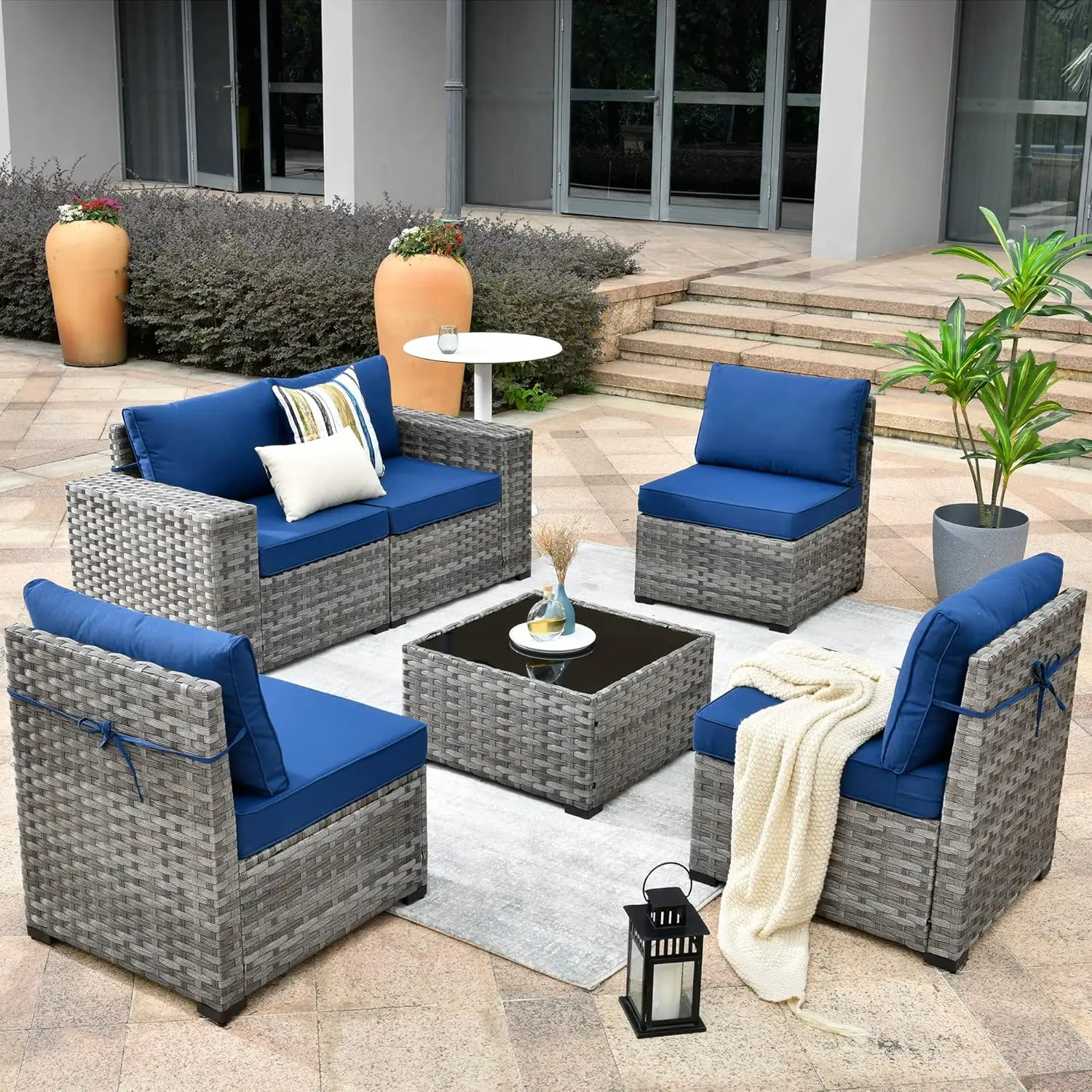 Patio Furniture Set,Wide Armrest Outdoor Sectional Sofa,All Weather PE Rattan Outside Conversation Sets