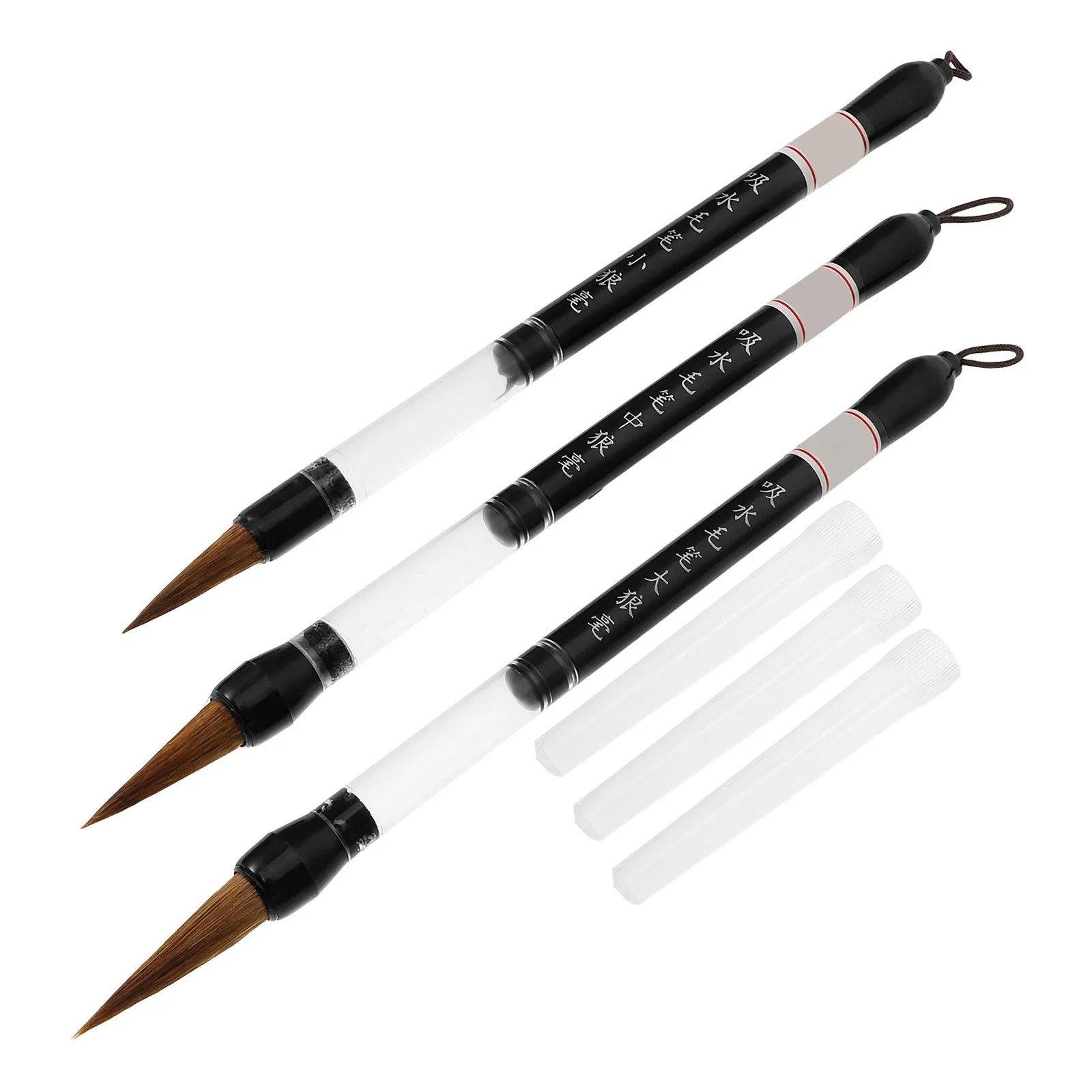 3Pcs Soft Tip Chinese Calligraphy Brush Traditional Wood Handle Writing Brush Pen Set for Painting Calligraphy Art