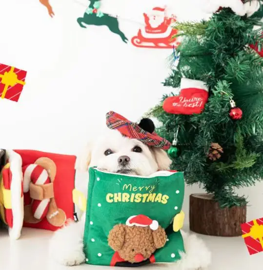 Pet Christmas Toy Book Dog Interactive Toy Sniff Dog Christmas Book Cute Cloth Book Toy Dog Hide Food Book Pet Toy Pet Supplies