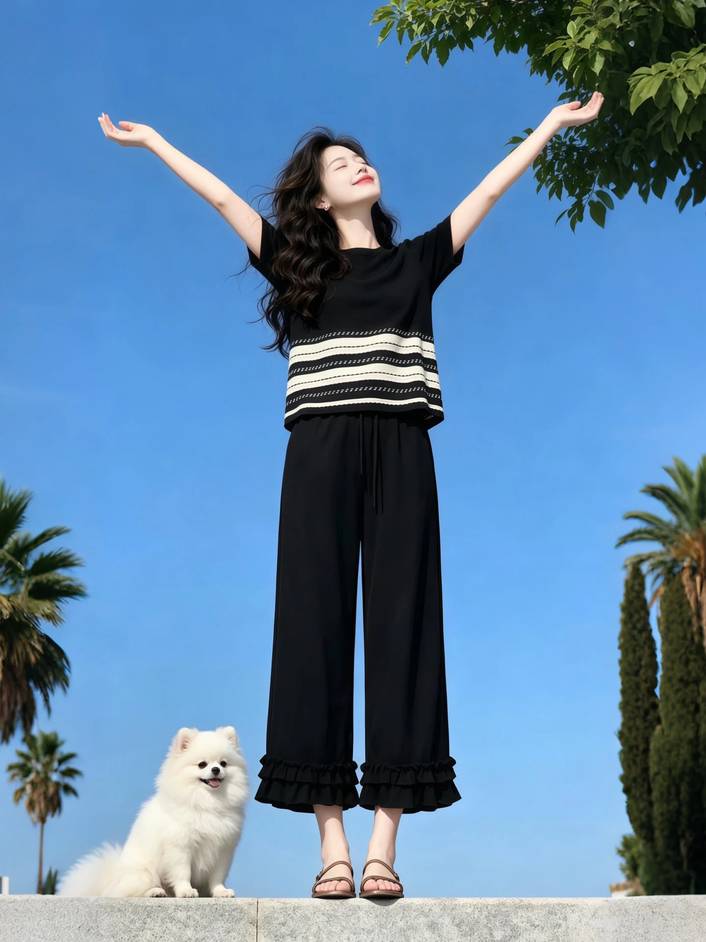 

Summer OOTD Gentle Short Sleeve Wide Leg Pants Set Women's Fashion Casual Breathable Comfortable round Neck T-Shirt And High ...