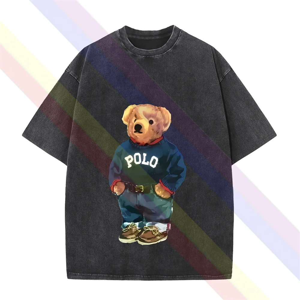 2024 Amazing Tees t-shirt da uomo con orso di Ralph Washed Casual Extra Large Essential t-shirt nera da uomo modello Street Wear