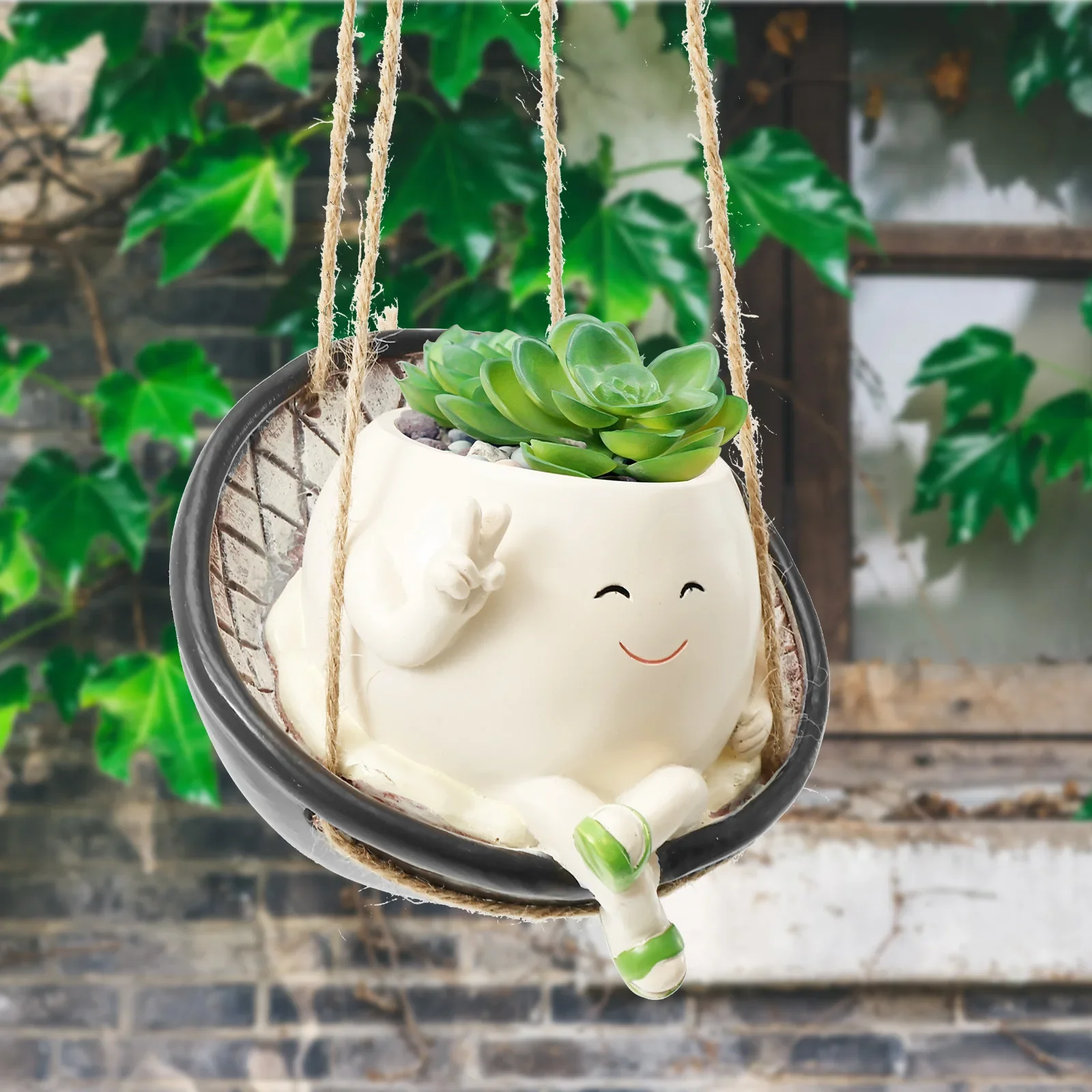 Synthetic Resin Swing Chair Planter Pot Creative Wall Hanging Smile Face Flower Pot Add Interest Smile Face Planter for Home New