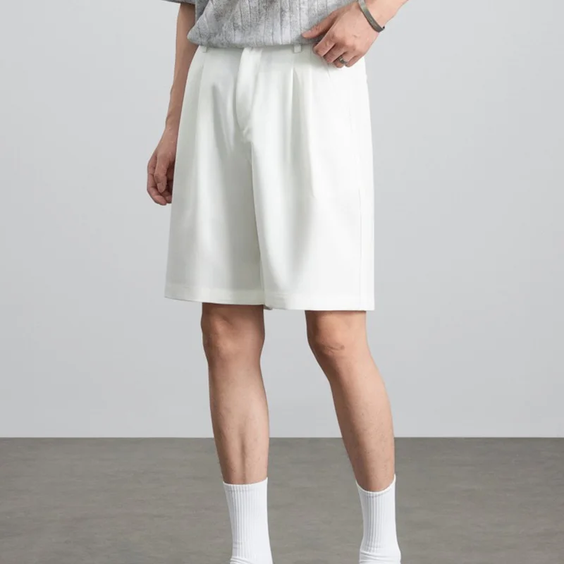 Plus-Size Men's Summer New White Suit Shorts with a High-End Feel, Trendy Loose Five-Point Pants, Versatile for Commuting