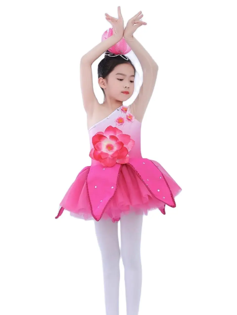 Children Contemporary Flower Dancewear Girls Dance Costume Kids Dance Dress Of Girl Stage Wear Magnolia Flower Dancing Costume