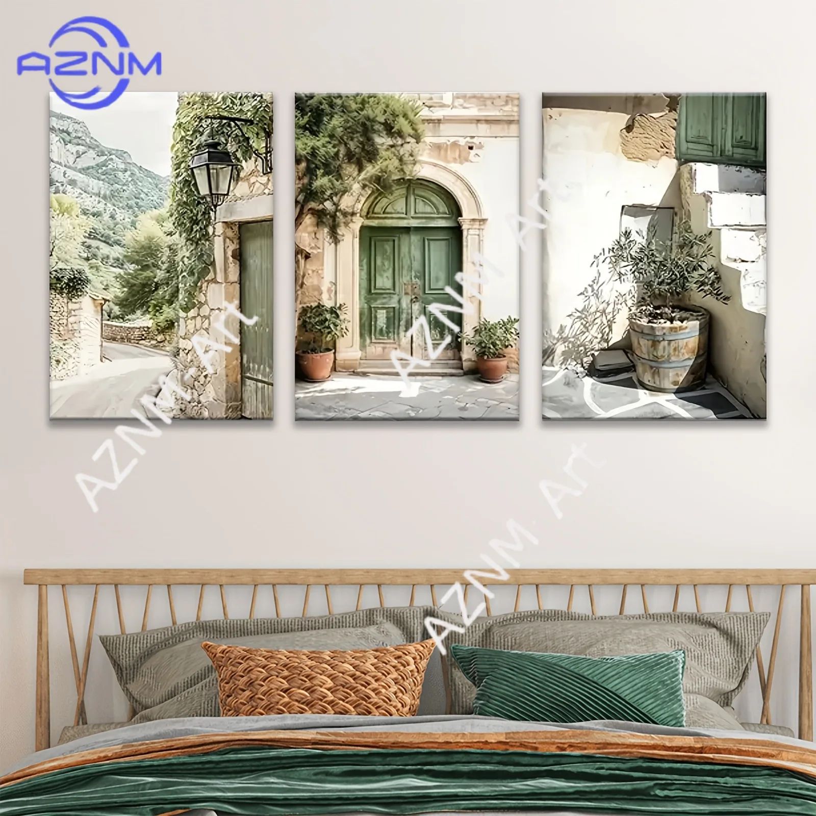 1 Stück/3 Stück Modernes Italienisches Sommerstraßenbild mit Pflanzen, Wohnzimmer-Leinwanddekoration, Bild ohne Rahmen, Hängeposter