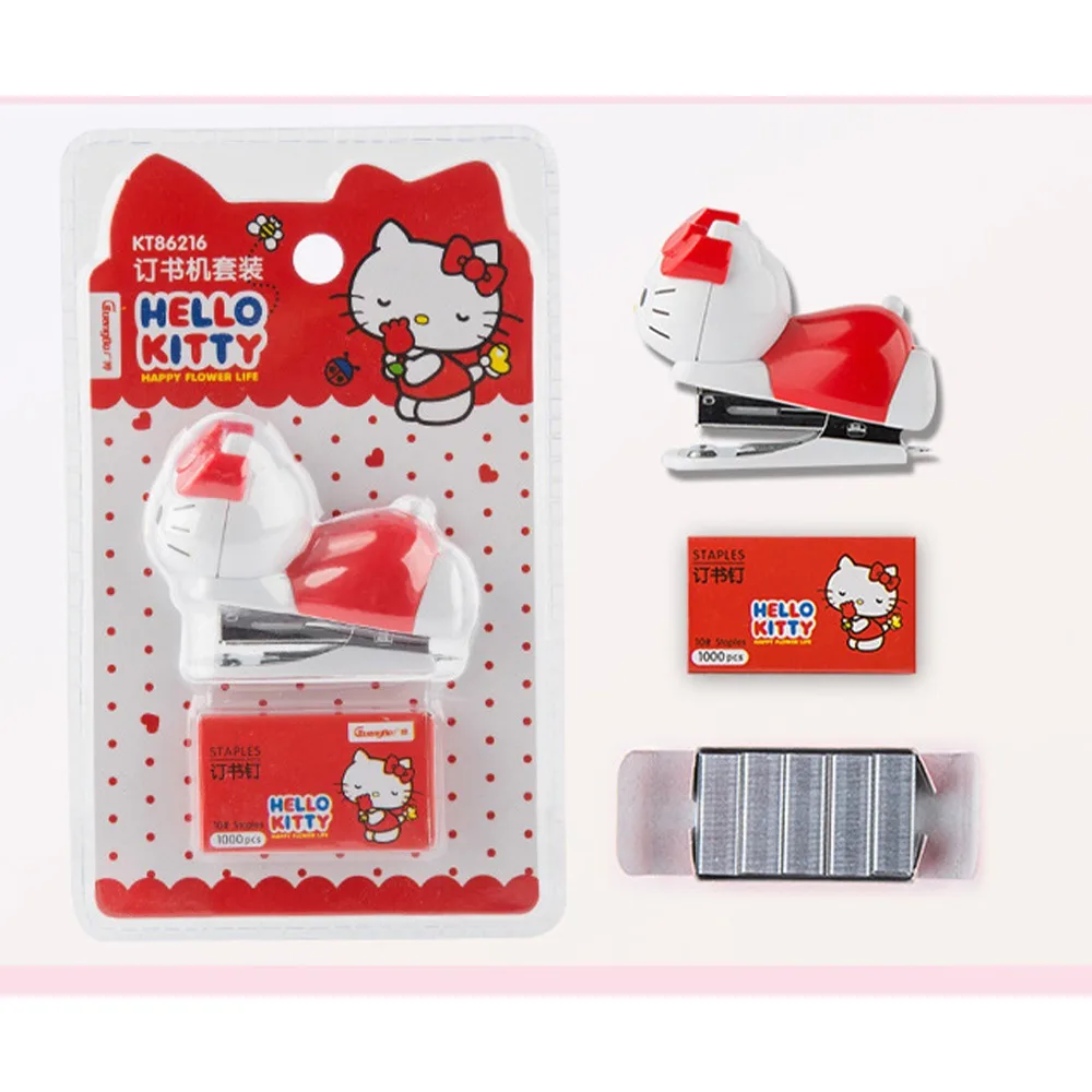 

Kawaii Two Colors Hello Kitty Staplers Set Cute Cartoon KtCat Student Material Test Paper Mini Binding Machine School Stationery