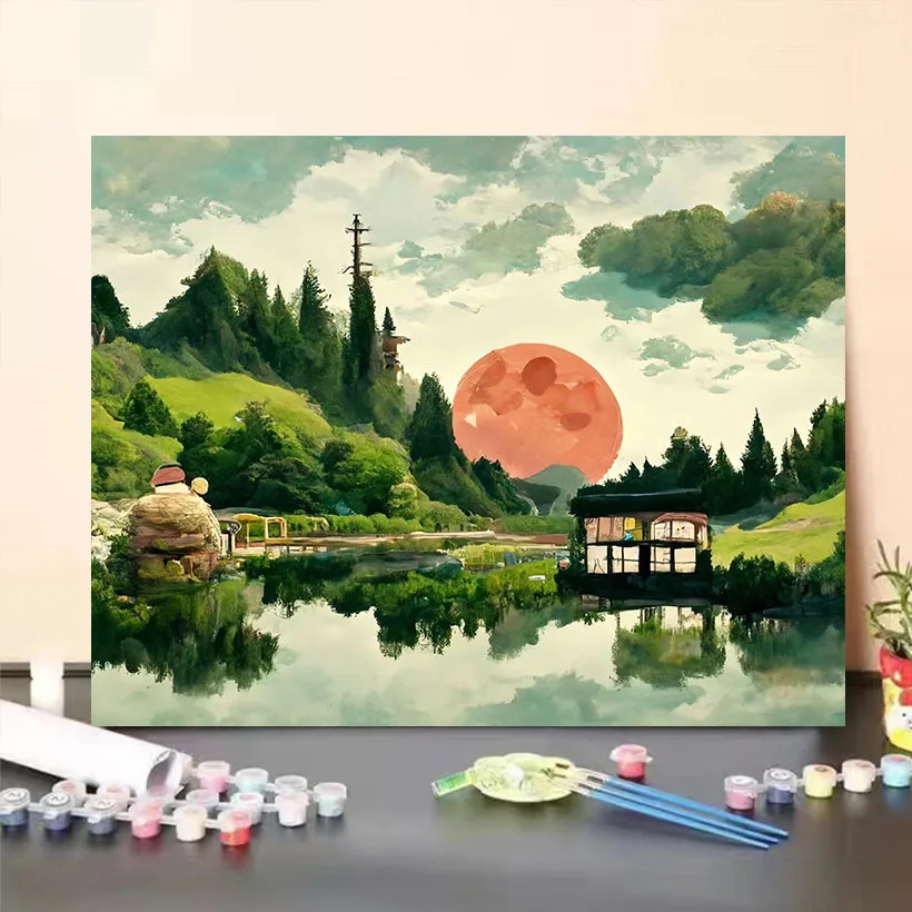 DIY Paint By Numbers  Landscape Painting Digital Oil Painting for Adult and Kids