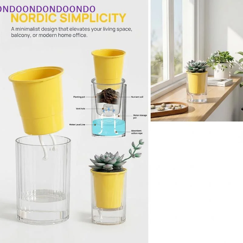 Plastic Self Watering Flower Pot Modern Hydroponic System With Drainage Hole for Home Office Windowsill Plants