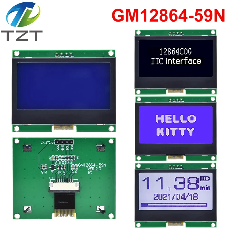 DIYTZT 12864 IIC LCD Module 128X64 I2C ST7567S COG Graphic Display Screen Board LCM Panel 128x64 Dot Matrix Screen For Arduino
