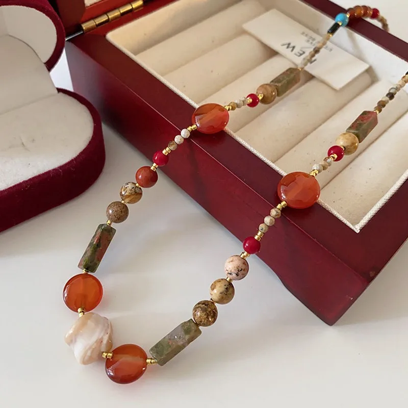 Red agate necklace women's Nanhong retro new Chinese collarbone chain light luxury high-end pearl sweater chain