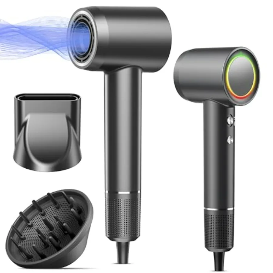 

Professional high-speed ionic hair dryer for salon use, ceramic-coated, black, 160000RPM with 500M negative ions, heat control,