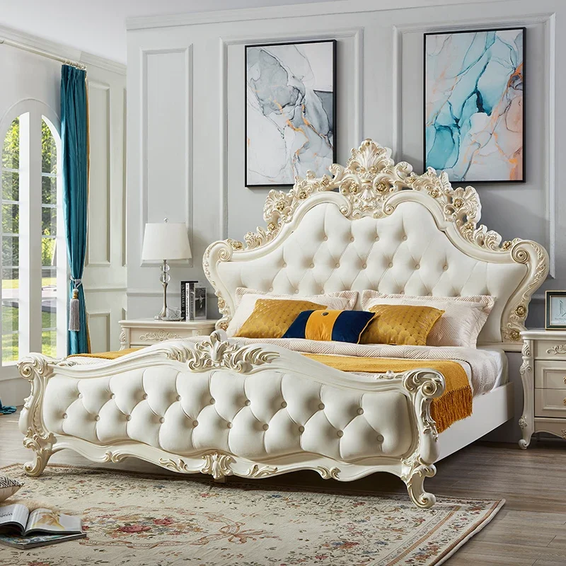 Luxury Marriage Bed Modern European Leather Storage Bedroom Bed Queen Size Wood Marco De Cama Queen Moderno Home Furniture