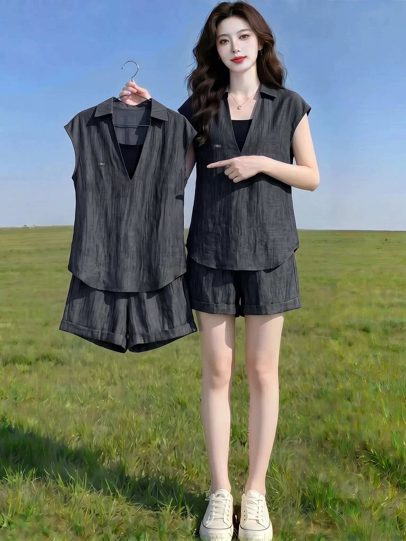 

Summer New Fashion Women's Casual Loose Short Sleeve Outfit Elegant Stylish Design Breathable Cotton V-Neck T-Shirt And Short...