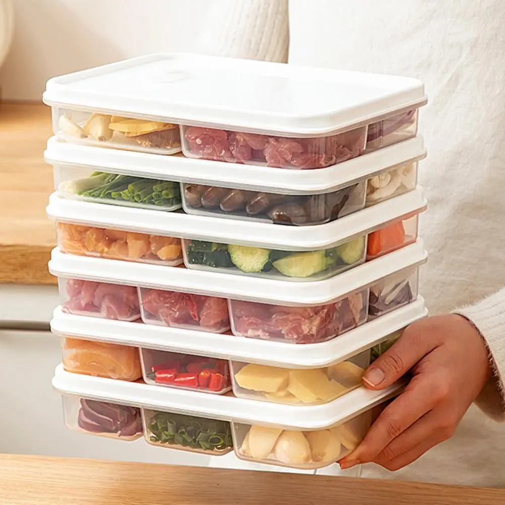 4/6 Grds Food Storage Box Fridge Food Preservation Case Divided Veggie Tray With Airtag Food Container Meat Fruit Snacks Storage