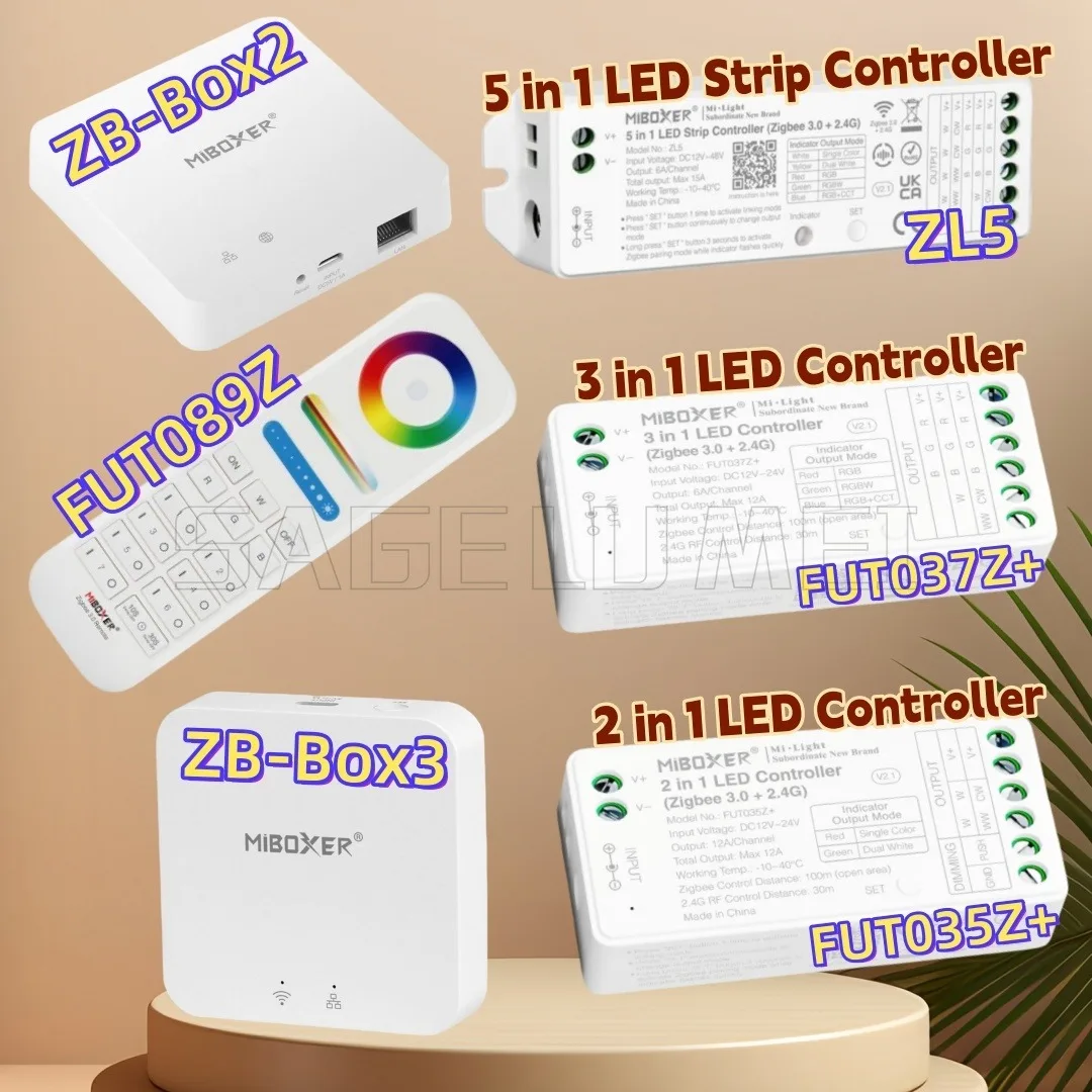 NEW Miboxer Zigbee 3.0+2.4GHz ZL5 5 in 1 LED Strip Controller FUT035Z+ 2 in 1/3 in 1 LED Controller FUT037Z+ FUT089Z ZB-Box2 15A