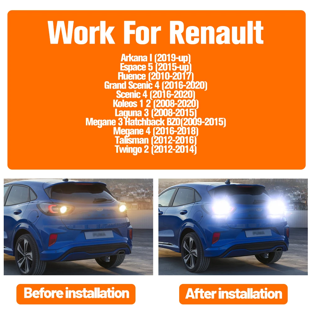 2 قطعة LED عكس الضوء W16W T15 لرينو أركانا اسبيس 5 فلوينس جراند سينيك 4 كوليوس 1 2 لاغونا 3 ميجان تاليسمان توينجو #2