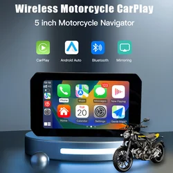 Navegador GPS portátil para motocicleta, pantalla CarPlay impermeable, Android inalámbrico, IPX7, grabadora de conducción, TPMS, 5 pulgadas