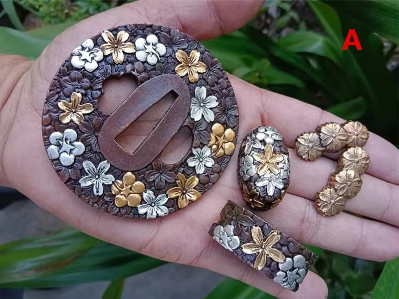 High Quality Set Brass GUARD TSUBA FUCHI KASHIRA MENUKI Fitting For Japanese Sword Samurai Katana Accessory - view 2