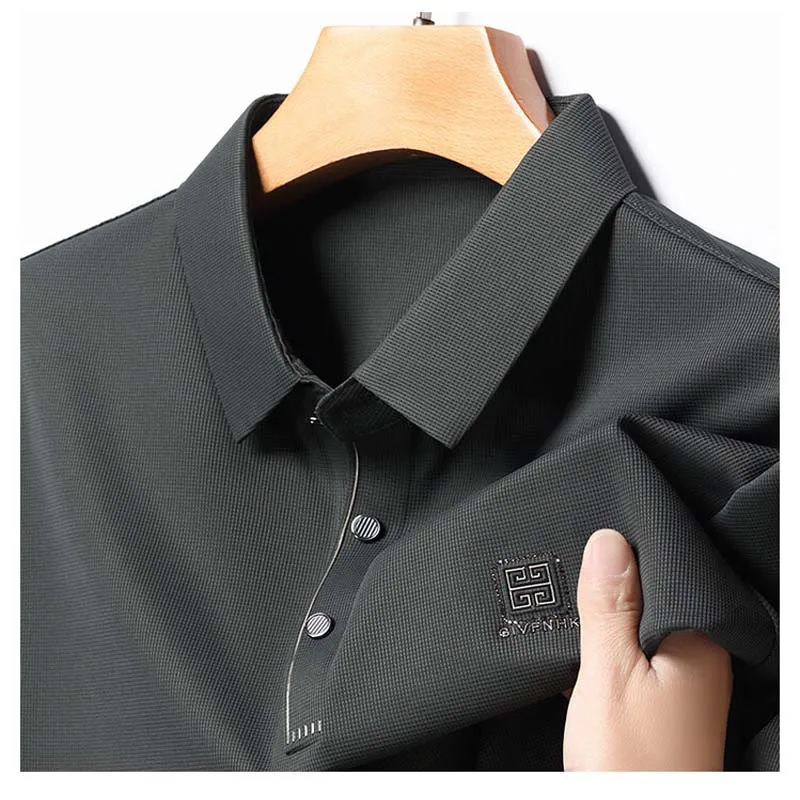 Men's Summer Short-sleeved High-end Hot Stamping Design High-quality Seamless Lapel POLO Shirt Business Casual Breathable Top