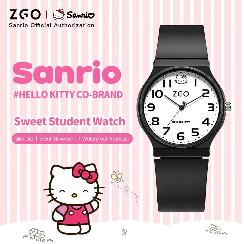 ZGO X Sanrio HelloKitty Children's Watch Waterproof Kids' Watches Anti Scratch PU Band Student Quartz Wristwatch 8522