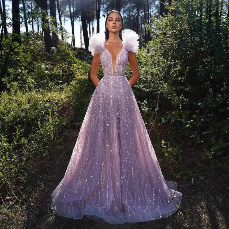 

New Arrival Women's DeepVPurple High-Waisted New Elegant High-End Light Luxury Host High-End Feel Banquet Evening Dress