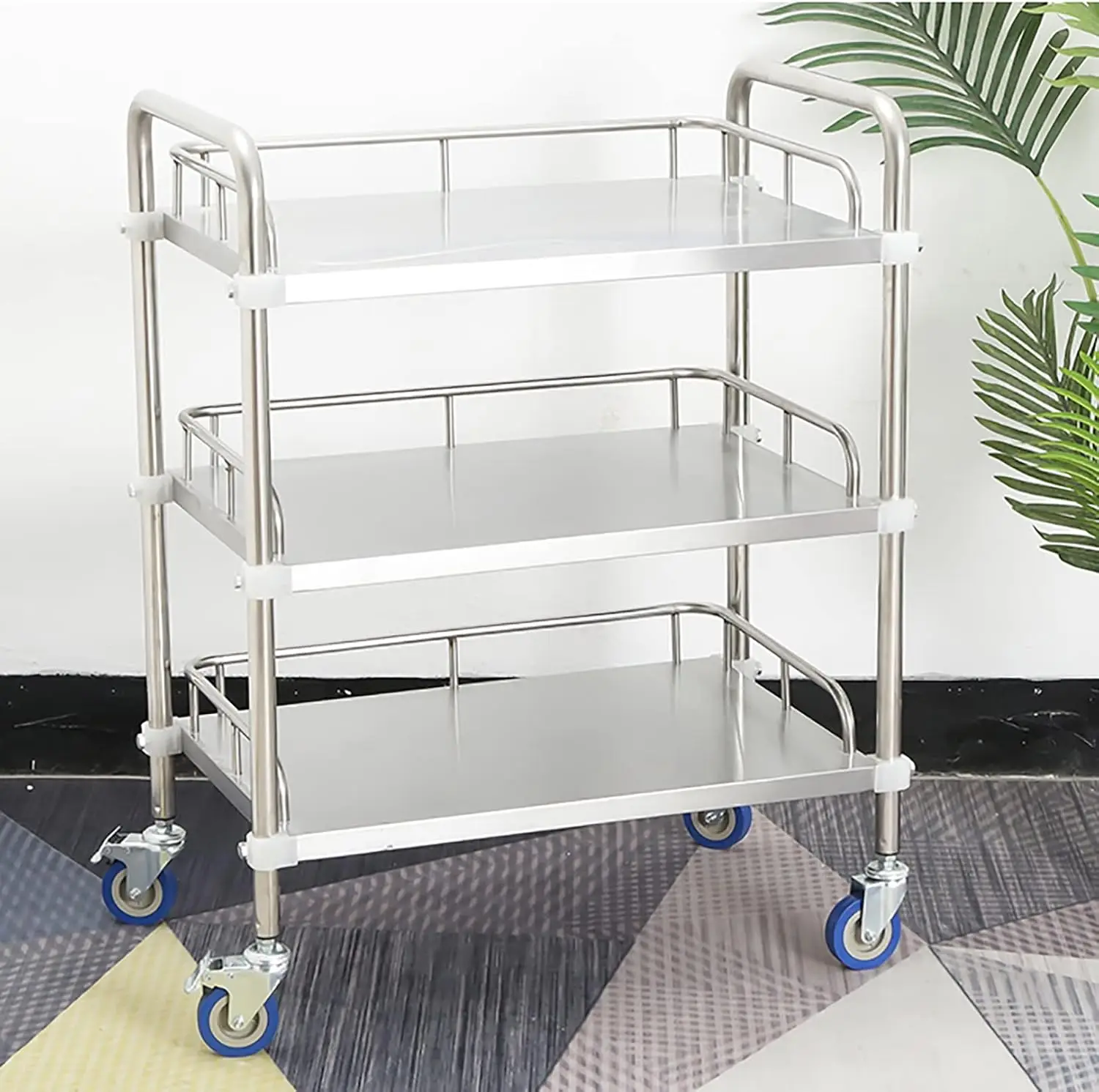 3 Layers Cart Trolley,Medical Trolley,Lab 3 Layers Clinic Serving Cart,Catering Dental Utility Cart,Stainless Steel Serving Lab