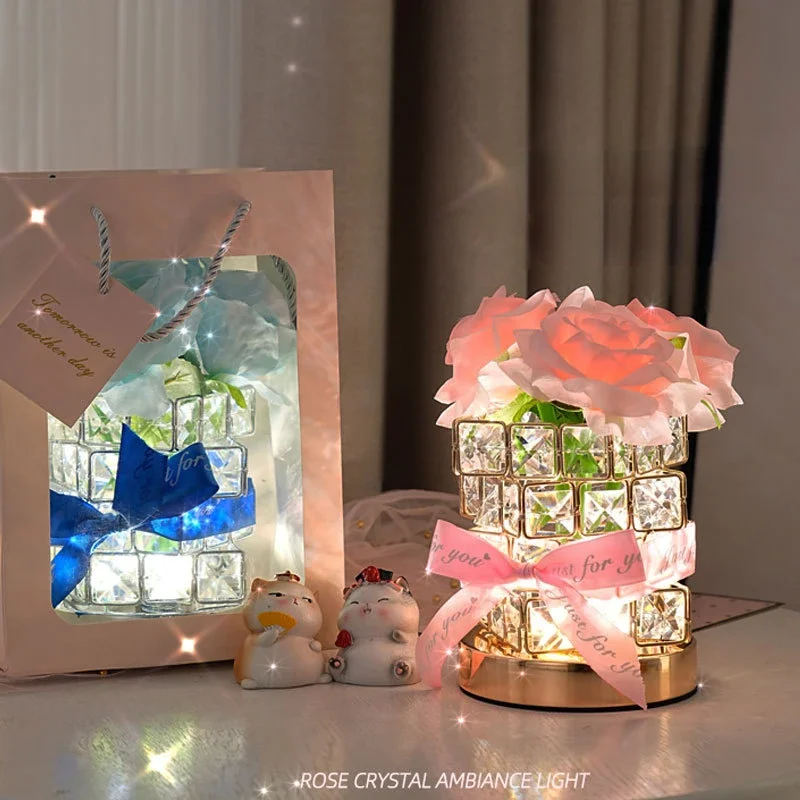 

Luminous Crystal Cube Rose Table Night Lamp LED Decorative Table Lamp Bedroom Decor Romantic Birthday Gift Bouquet Nightlights