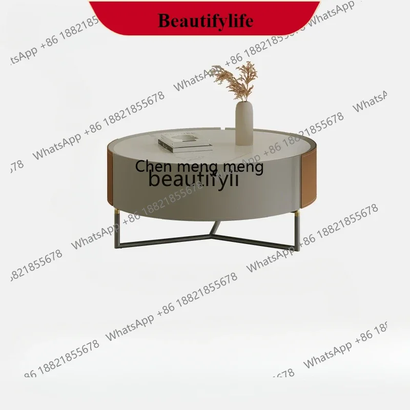 

G153 Italian Saddle Leather Stone Plate Coffee Table TV Cabinet Combination Simple Modern Small Apartment Light Luxury High Sens
