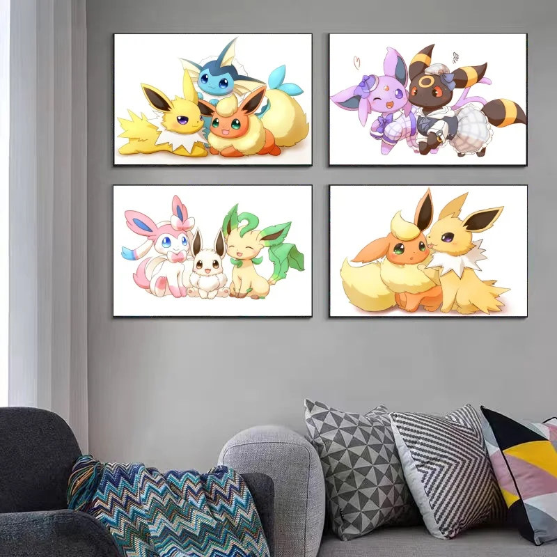 Canvas Poster Pokemon Eevee Family Birthday Gift Children's Bedroom Decor Living Room Wall Decor Modular Print Classic