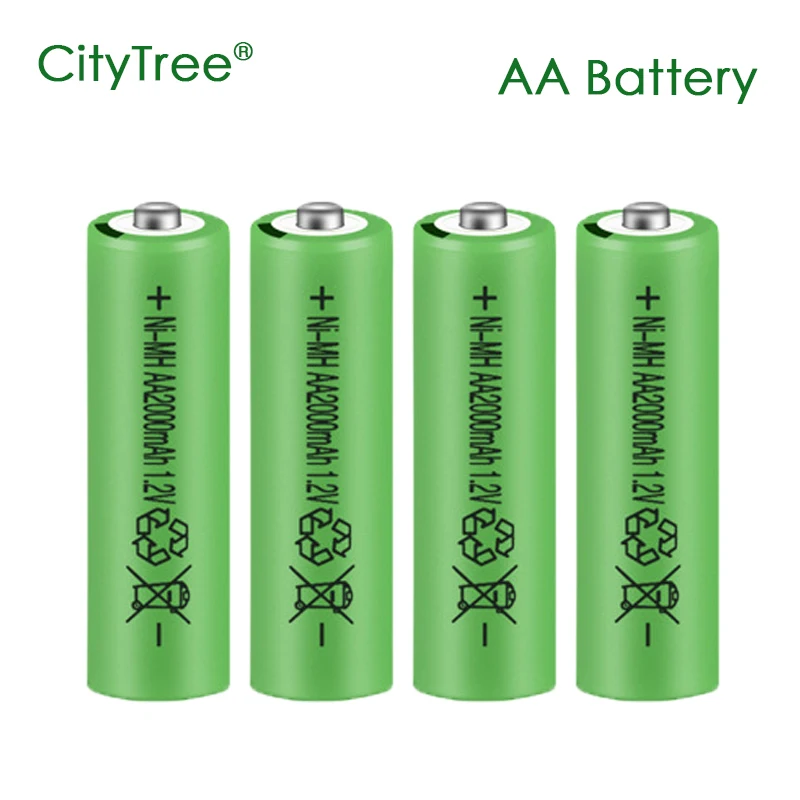 CityTree Battery AA Rechargeable Ni-MH Battery 2000mAh Green NiMH 2A Batteries for Remote Control Toys Clock Mouse