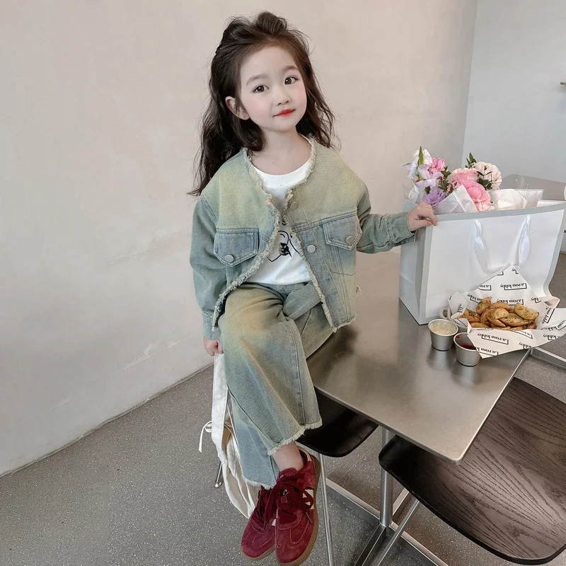 

Girls Coat +Pants Kids Suits 2PCS/Set Cotton 2024 Lovely Jean Spring Autumn Cotton Tracksuit School Suits Christmas Gift Childre