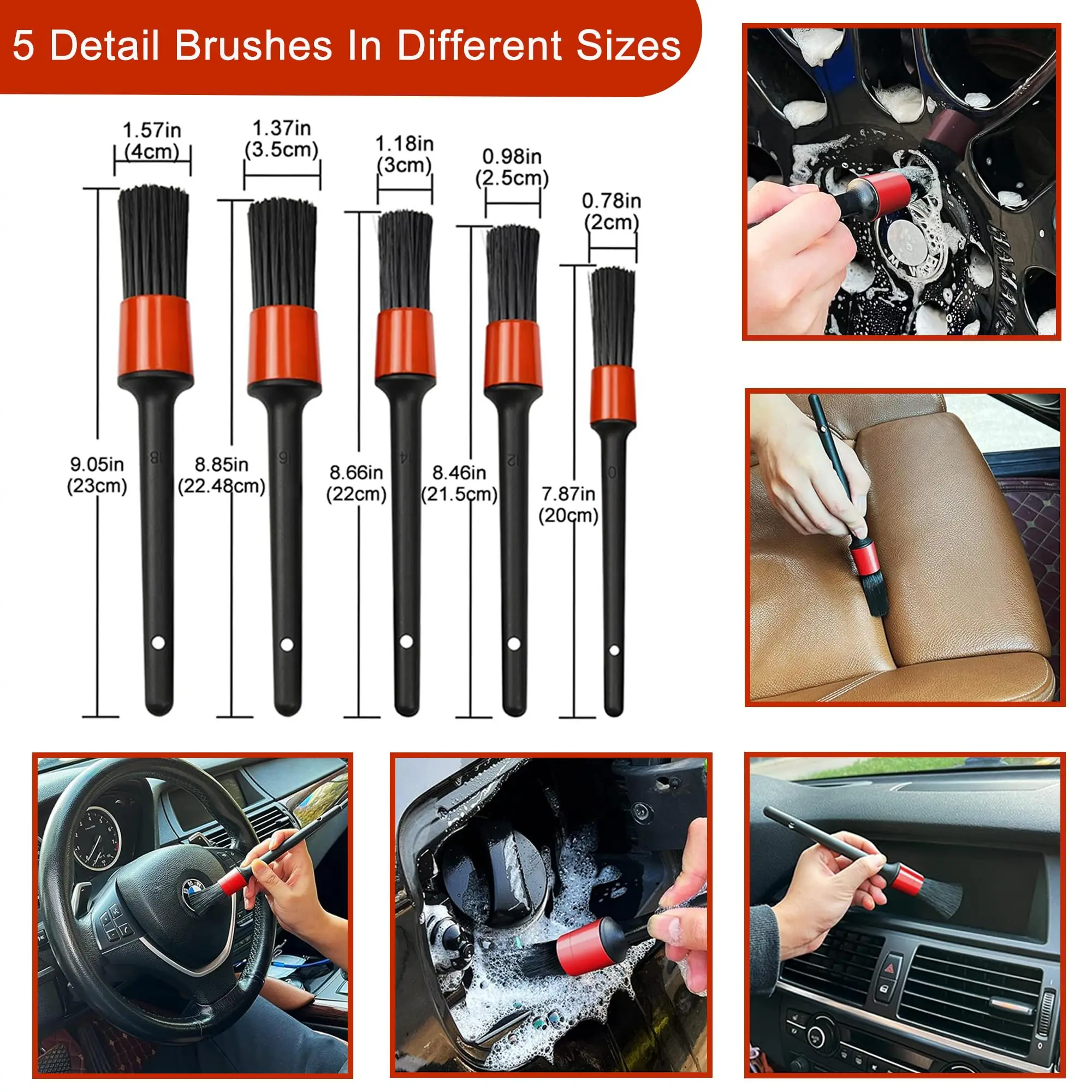 Car Wheel Detailing Cleaning Rim Brush Kit 12 Pcs Including Bendable Wheel Woolies Soft Wash Tool for Cleaning Spokes Fenders