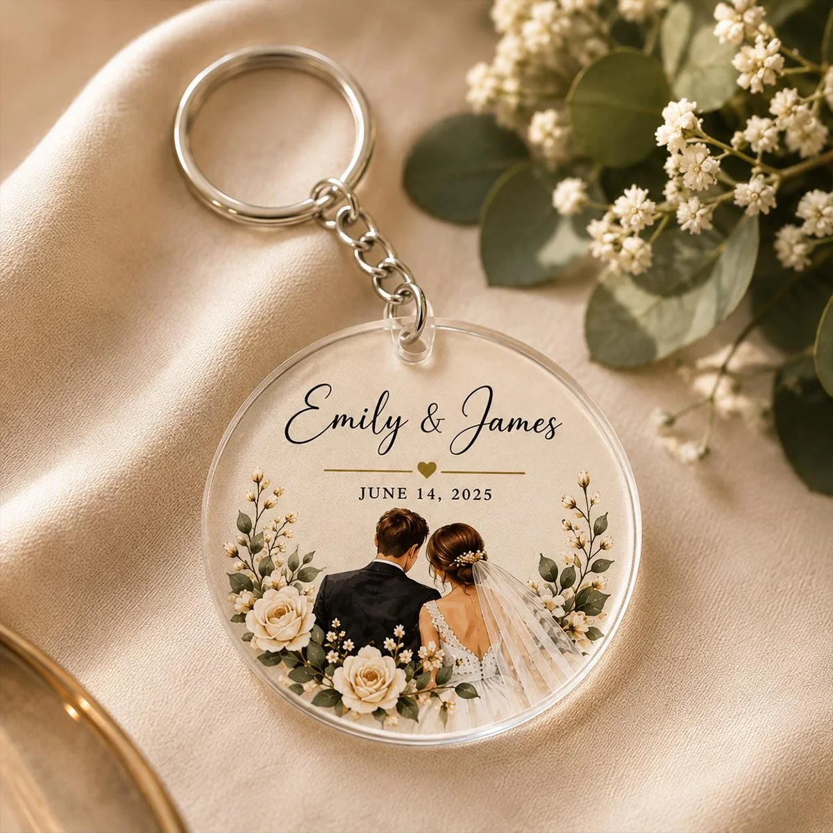 Personalized Wedding Keychain, Custom Acrylic Favor, UV Printed Guest Gift, Wedding Keepsake