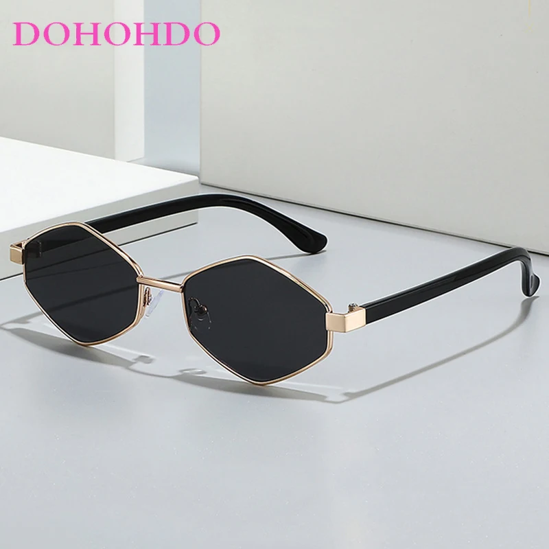 

2025 New Small Metal Polygon Frame Sunglasses For Women Brand Designer Fashion Punk Shades UV400 Eyewear Men Vintage Sun Glasses