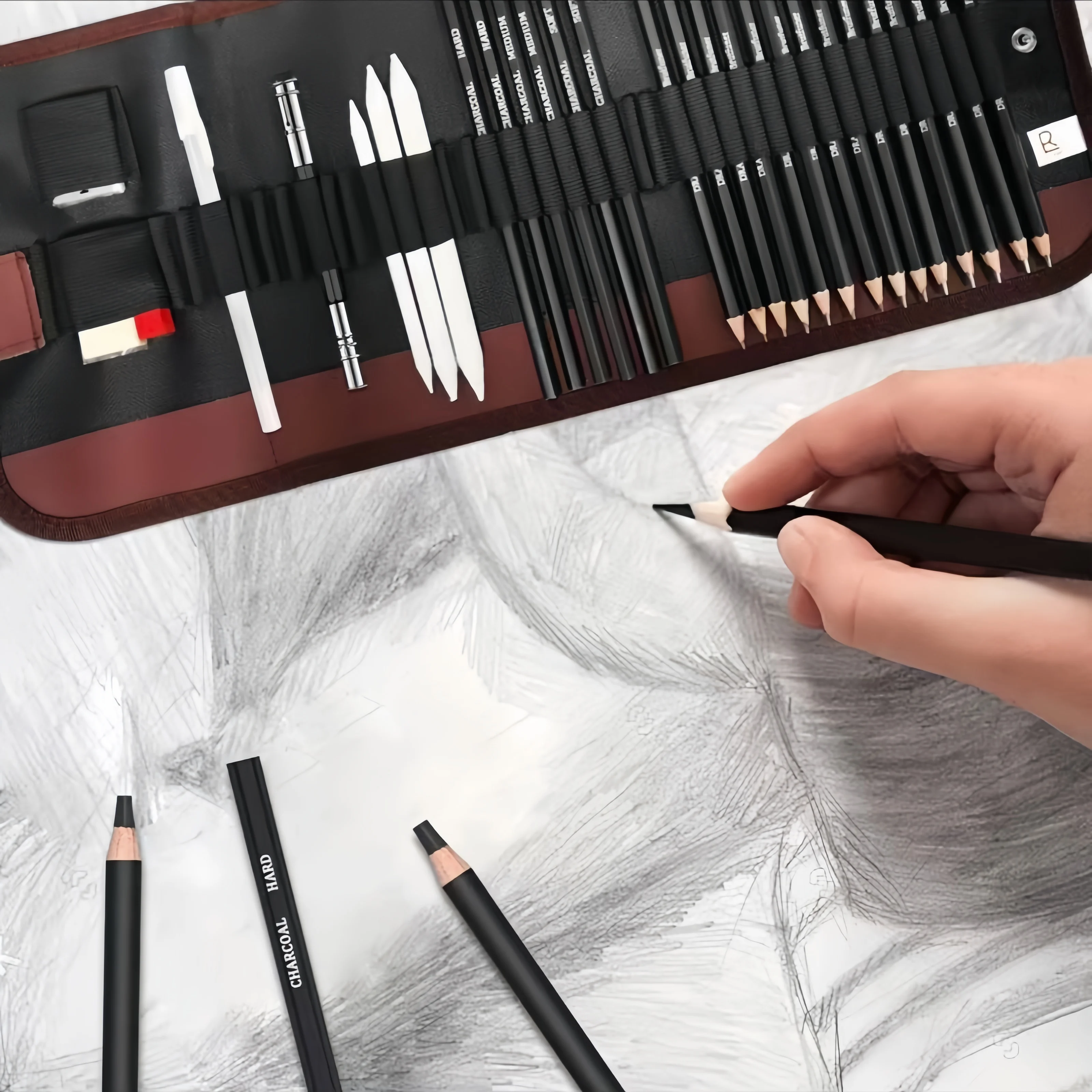 29-Piece Sketchllg Art Set for Adults - Includes Three Pencil Sketch Books Graphite Pastel Charcoal Drawing Supplies
