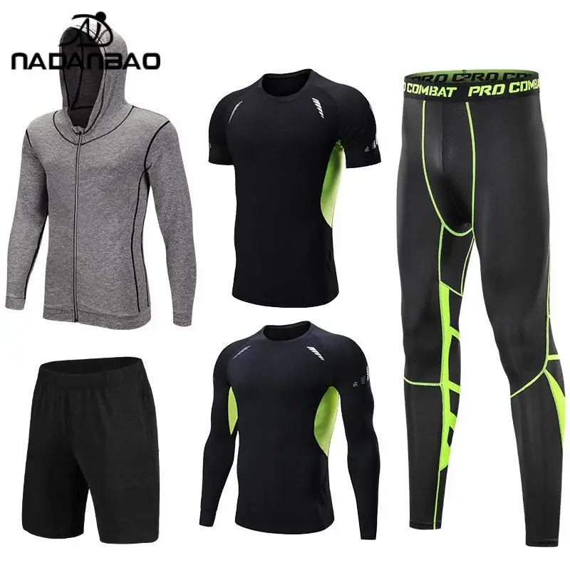 Nadanbao Men Gym Sport Running set di cappotti con cerniera traspirante ad asciugatura rapida abbigliamento Fitness Ropa tuta sportiva pantaloni elastici da palestra